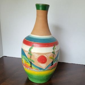 Vintage Tepoztlan Mexico Signed Folk Art Pottery Vase
